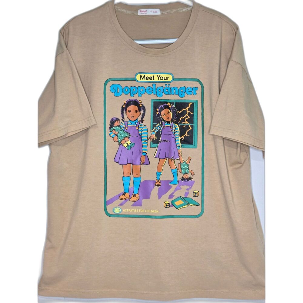 Romwe Meet Your Doppelgänger Graphic T-Shirt| Men's Size L | Tan Beige